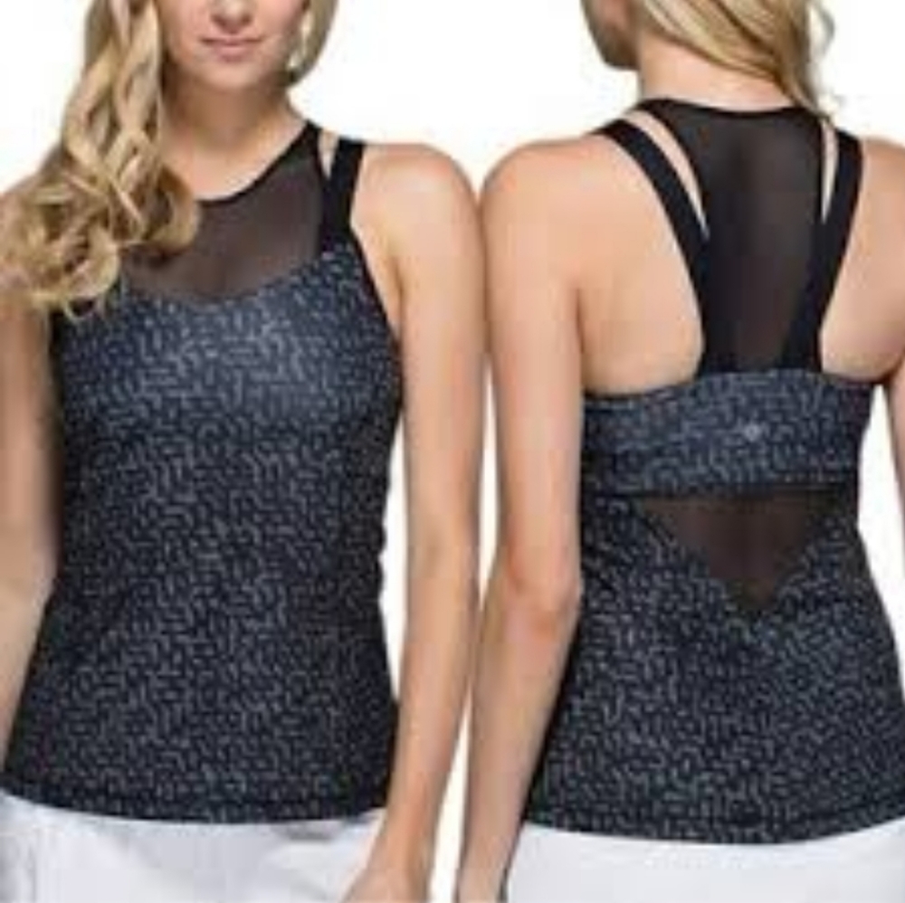 EUC 💎 Lululemon Women's Black and Grey Tank Top with Mesh Accent Size 2